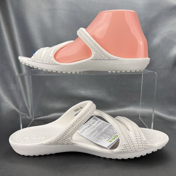Crocs Kadee II Strappy Sandals Women's 7 White Jewels Summer Slides 211350-100 - Picture 14 of 16